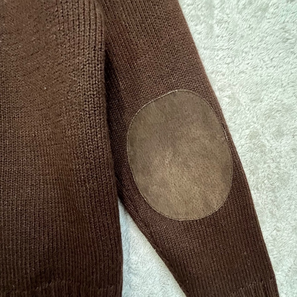 Vintage Women's Chocolate Brown Boho Suede Cable Knit Jacket Sz M Elbow Patches - Picture 11 of 15